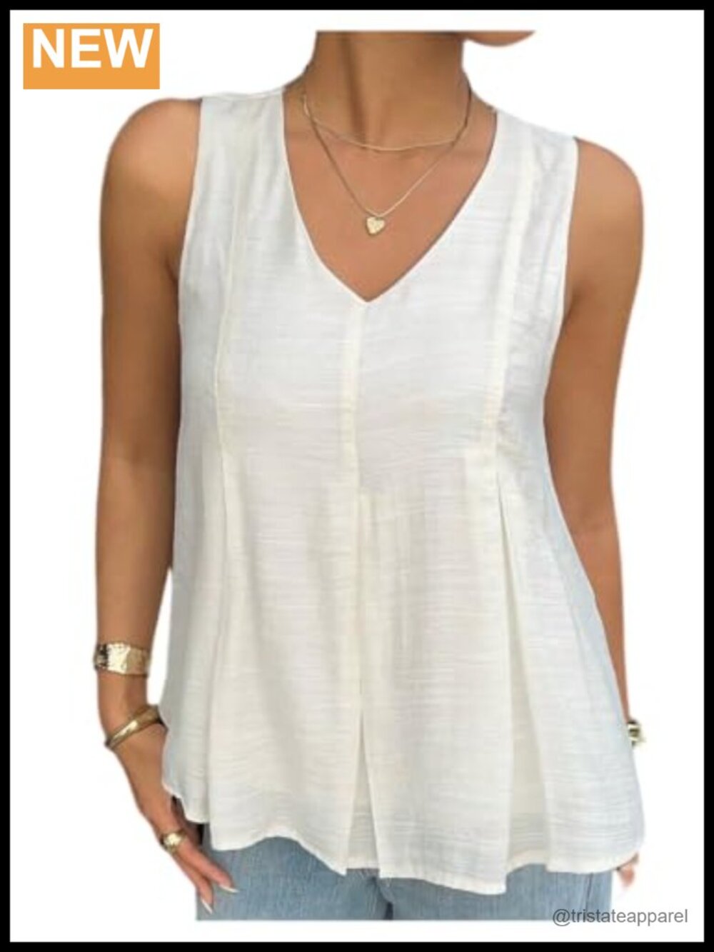 V-Neck Sleeveless Pleated Babydoll Blouse Flowy Summer Beach Top